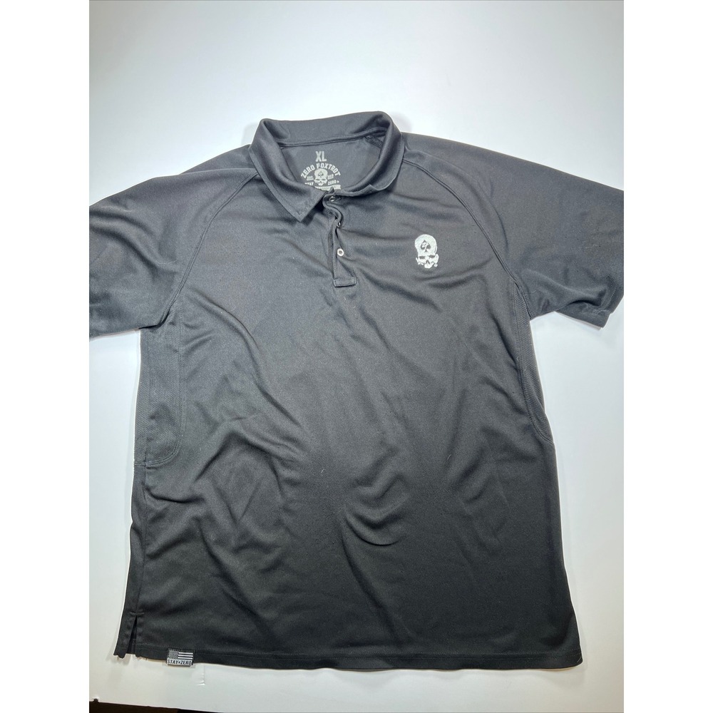 Zero Foxtrot Polo Shirt Men XL Black Skull Spade Logo Performance Tactical Short